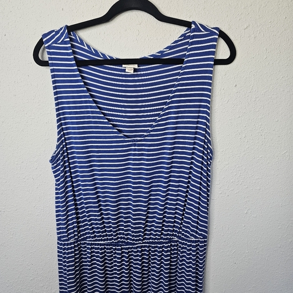Merona Dress‎ Size XL Blue White Striped Tee Shirt Elastic Waist Midi Casual - Picture 2 of 10